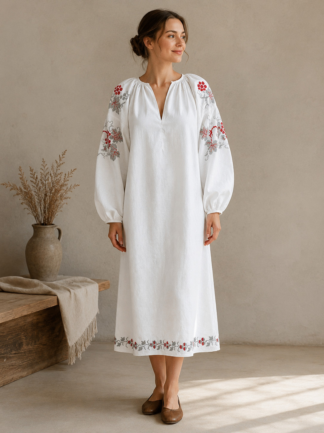 Vintage Ukrainian Embroidered Blouse, Handmade Folk Shirt