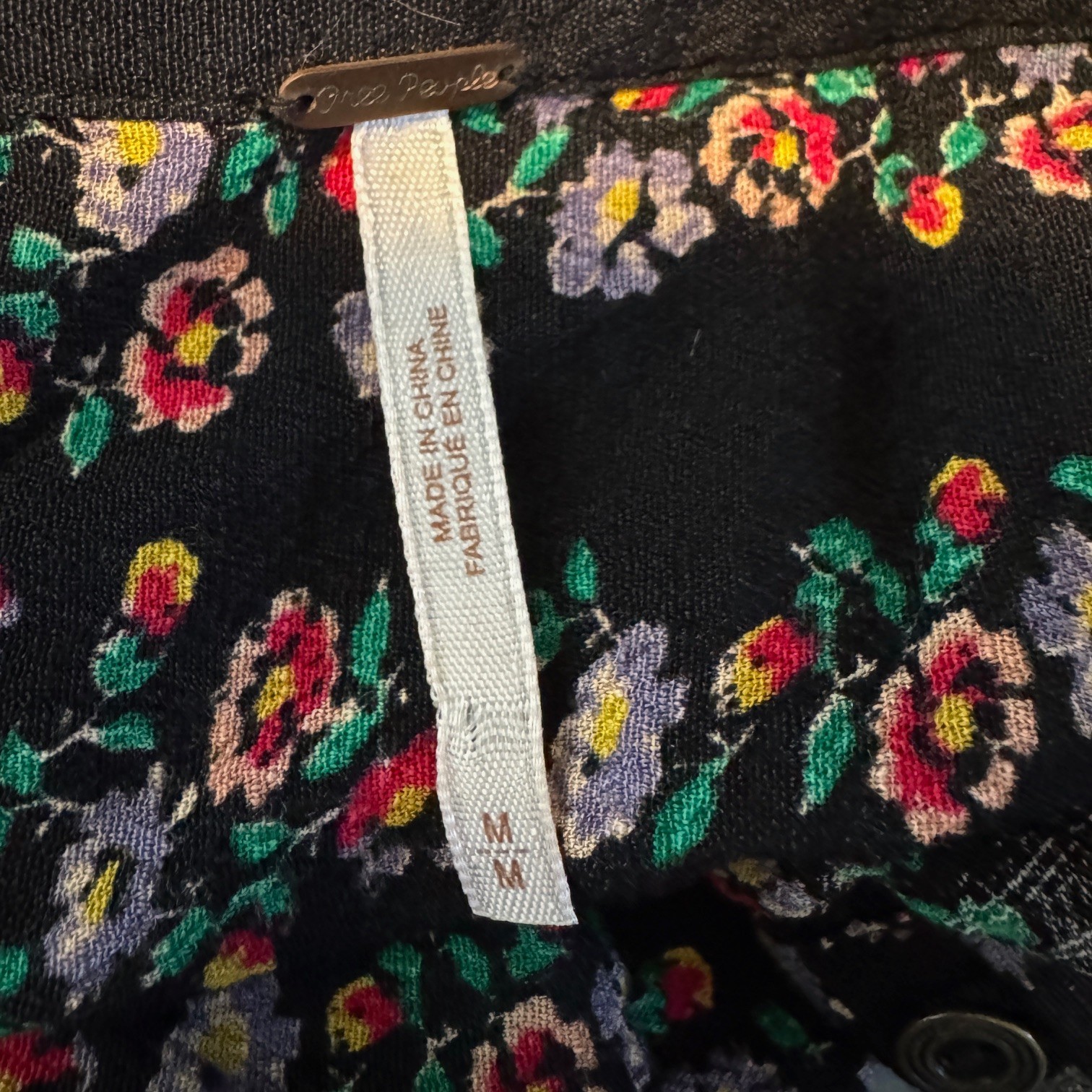 Free People Boho Floral Button Down Shirt Dress Women’s Medium Black Long Sleeve