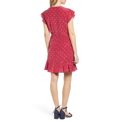 RAILS Leanne Polka Dot Dress Womens Medium Raspberry Red Silk Wrap Mini Short