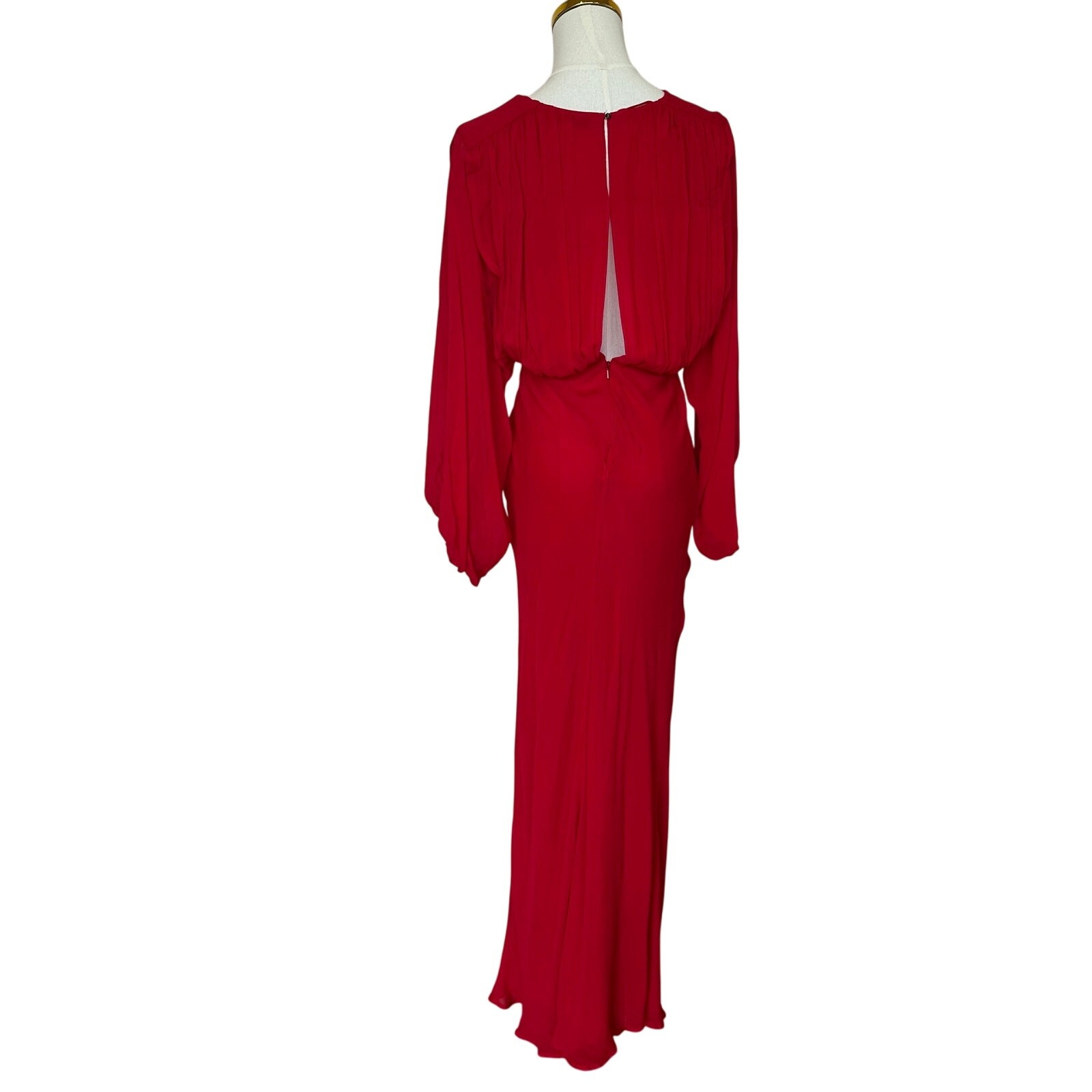 Shona Joy Red Plunging Chiffon Gown SIZE 0 Formal Draped Maxi Dress $440 Flaw