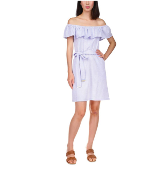 MICHAEL KORS Womens Blue Self Tie Belt Sleeveless Mini Dress PM NEW PB981305XT