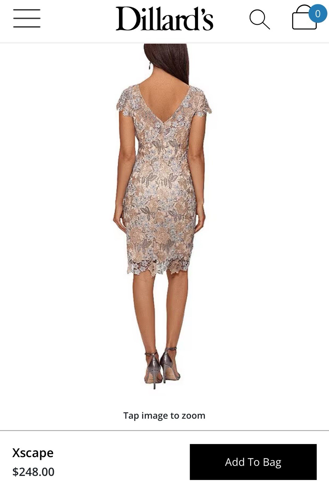 Xscape NWT Lace Overlay Back Zip Sheath Formal MOB Dress Sz 10 Rose Gold/Silver