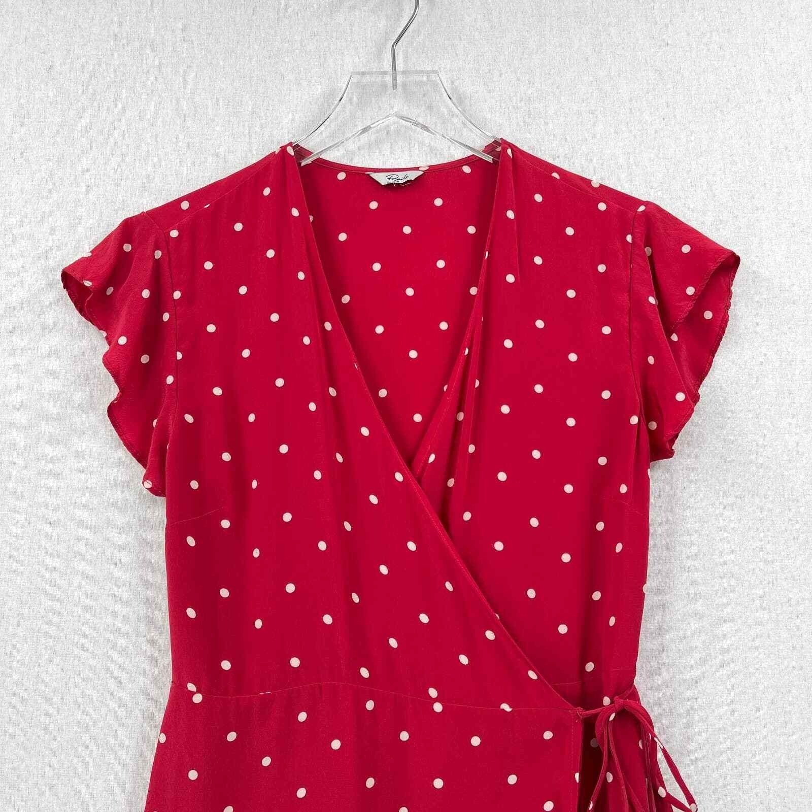 RAILS Leanne Polka Dot Dress Womens Medium Raspberry Red Silk Wrap Mini Short
