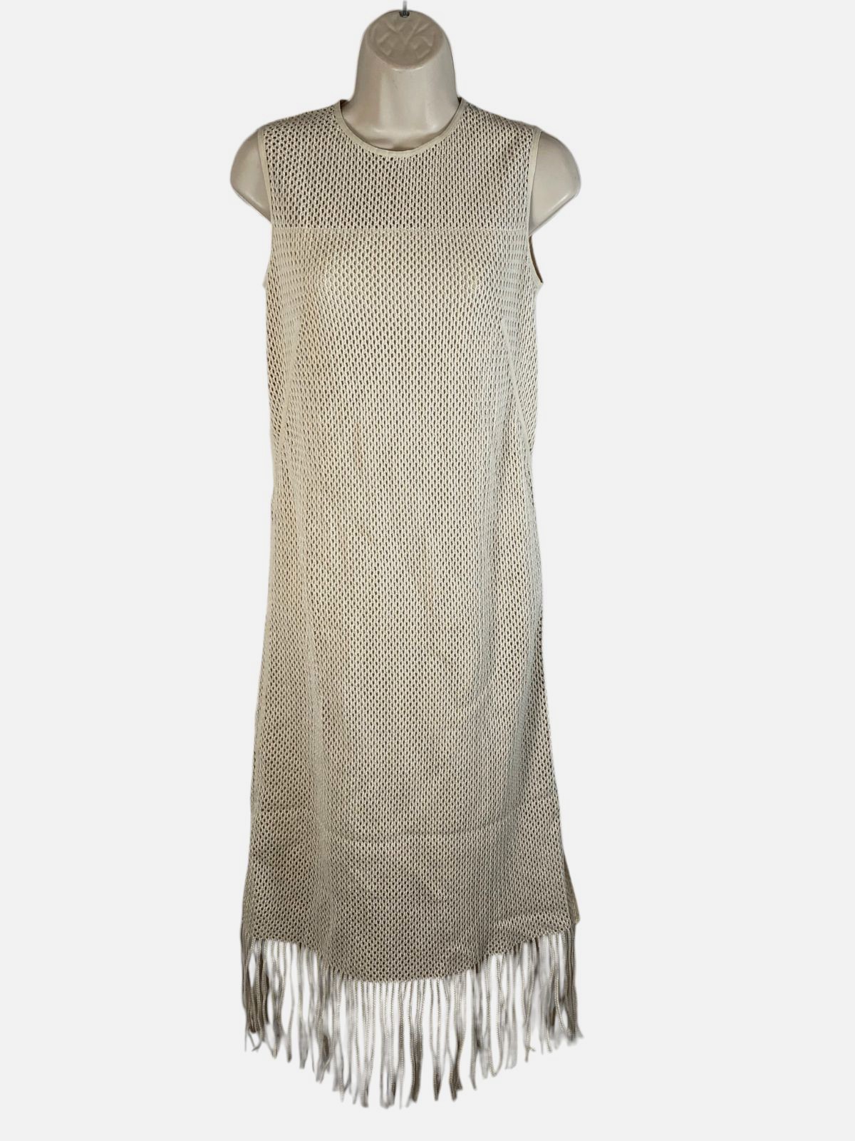 Akris Punto Women’s Beige Fringe Mesh MIDI Dress Size 4