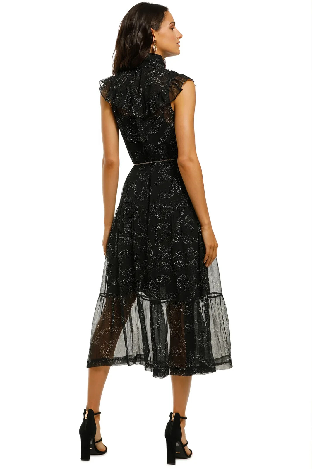 HUSK Mirage High Neck Ruffle Midi Dress Black Cocktail Event Size 12 AU preowned