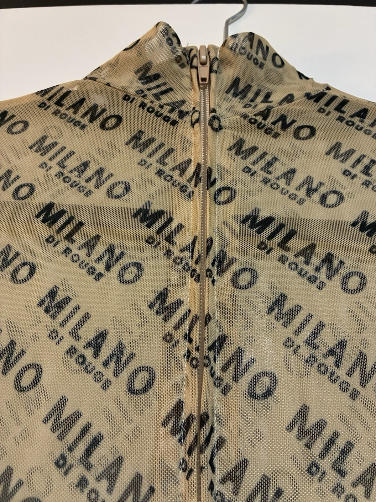 Milano Di Rouge Beige/Black Logo Mesh Stretch Maxi Dress XL Long Sleeve Zip