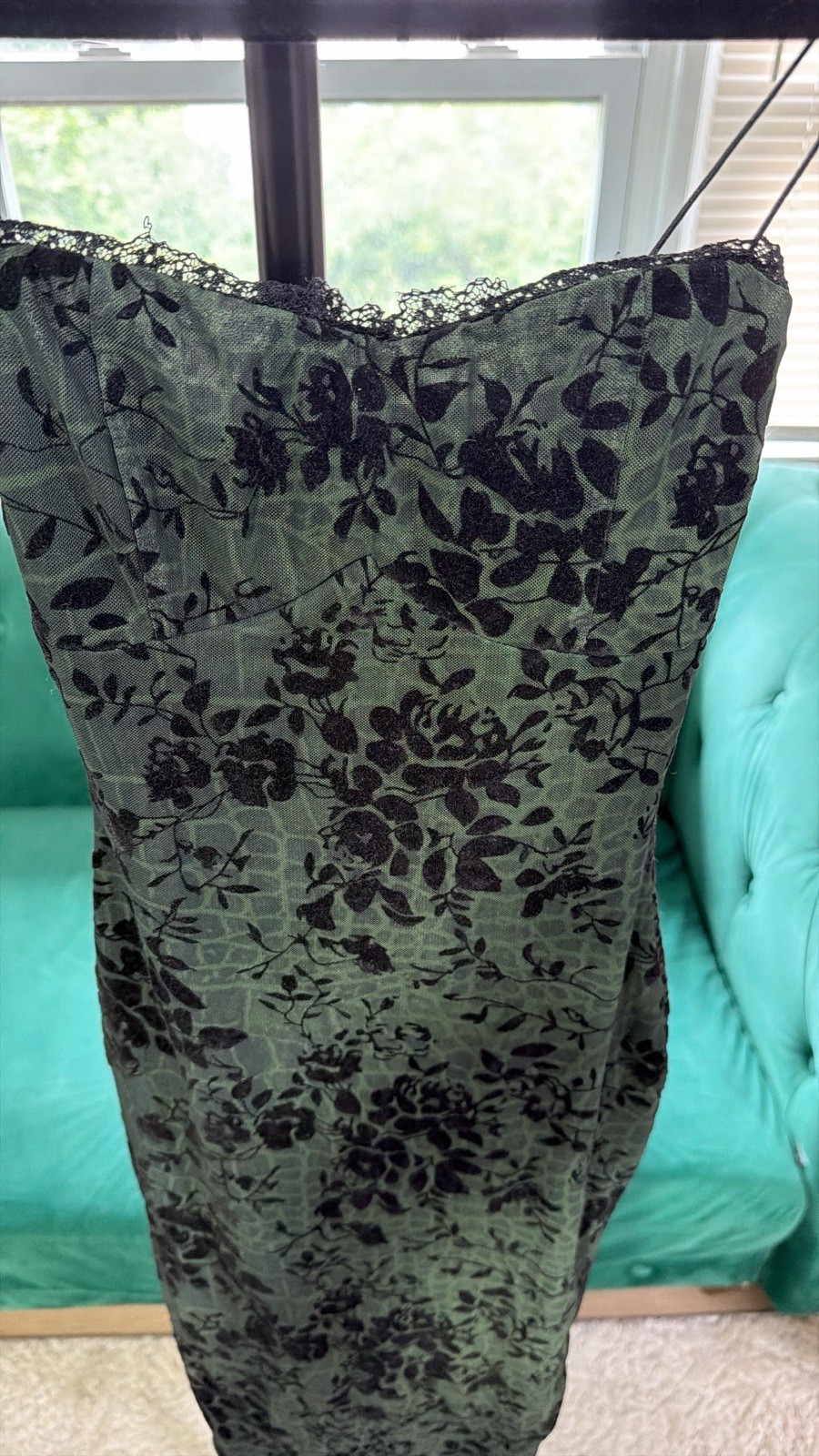 Windsor Strapless Sweetheart Lace Bodycon Midi Dress Green/Black Floral XS
