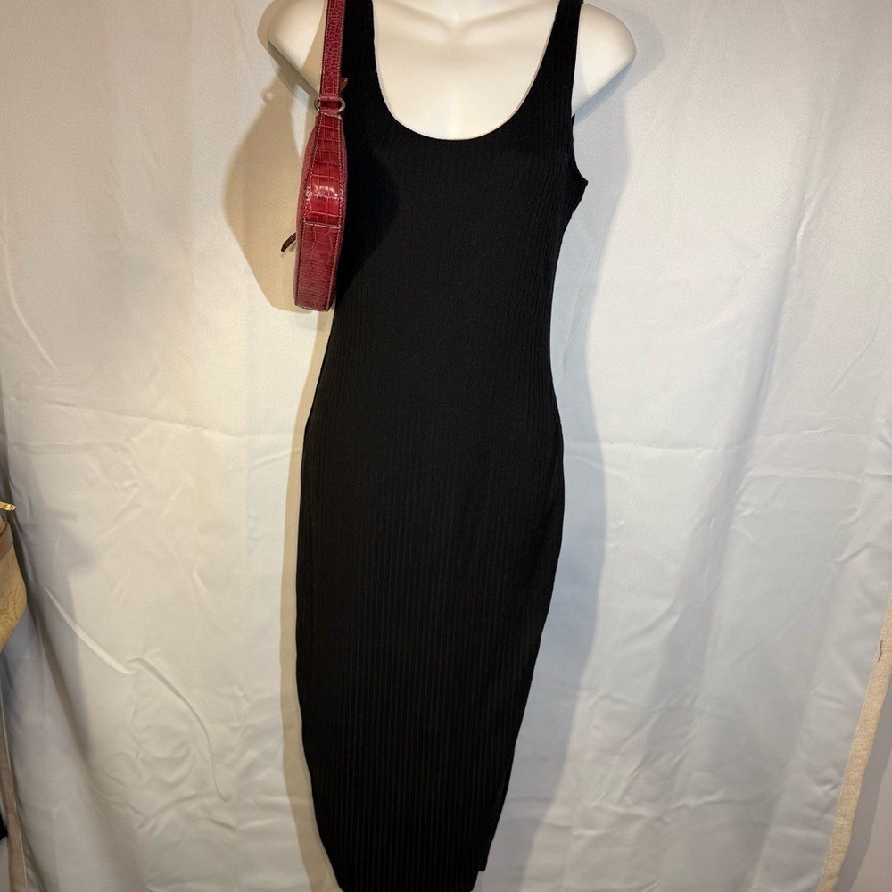 Heart & Hips Black Ribbed Knit Bodycon Midi Tank Dress Sleeveless M