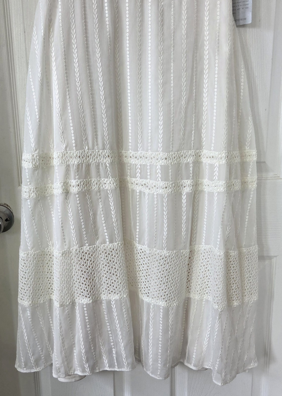 TAYLOR Ivory Embroidered Eyelet Maxi Dress Tiered Sleeveless Romantic Size 8 NWT