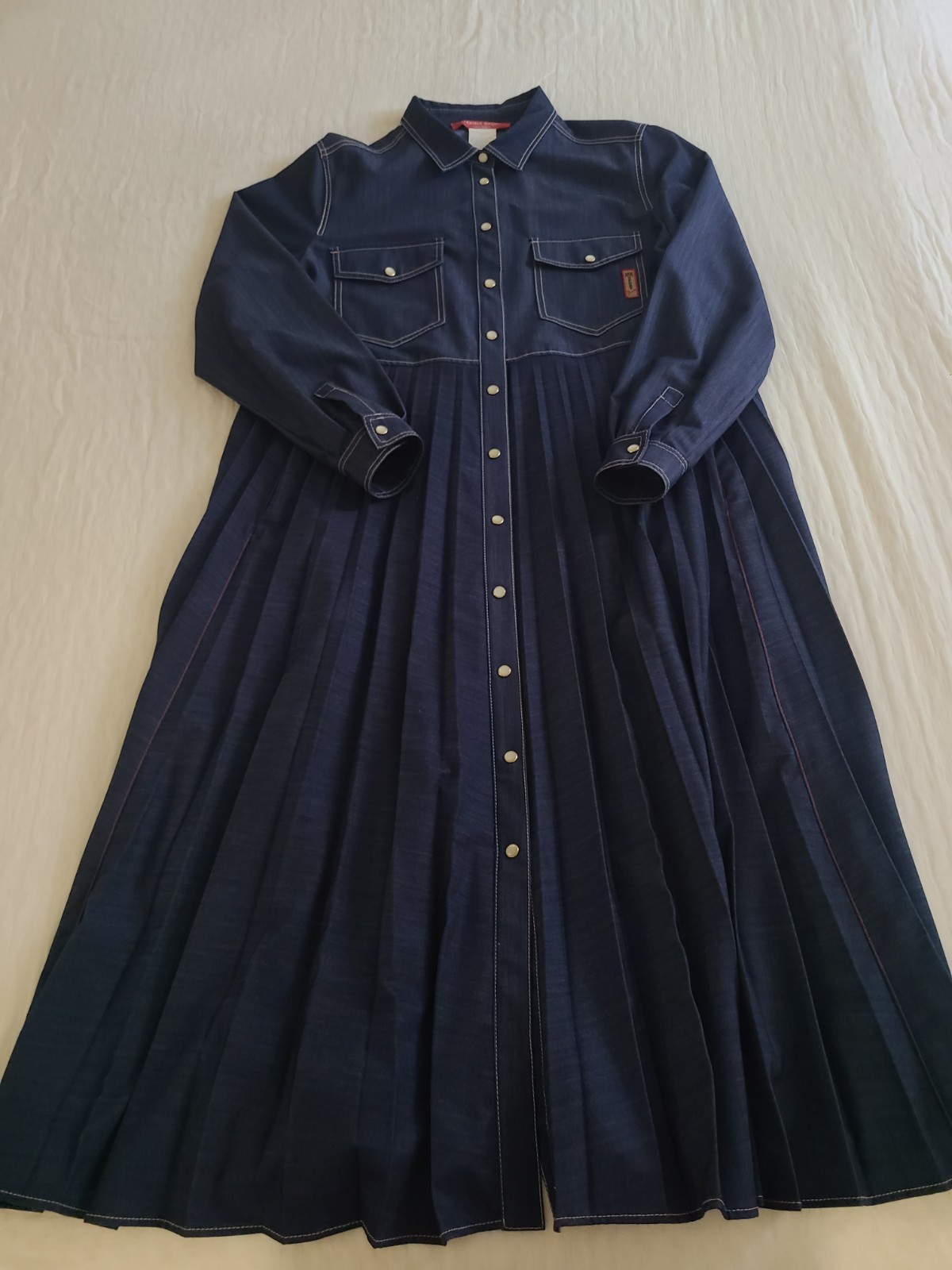 Marina Rinaldi Sport Blue Denim Pleated Maxi Shirt Dress Pockets Women’s 14