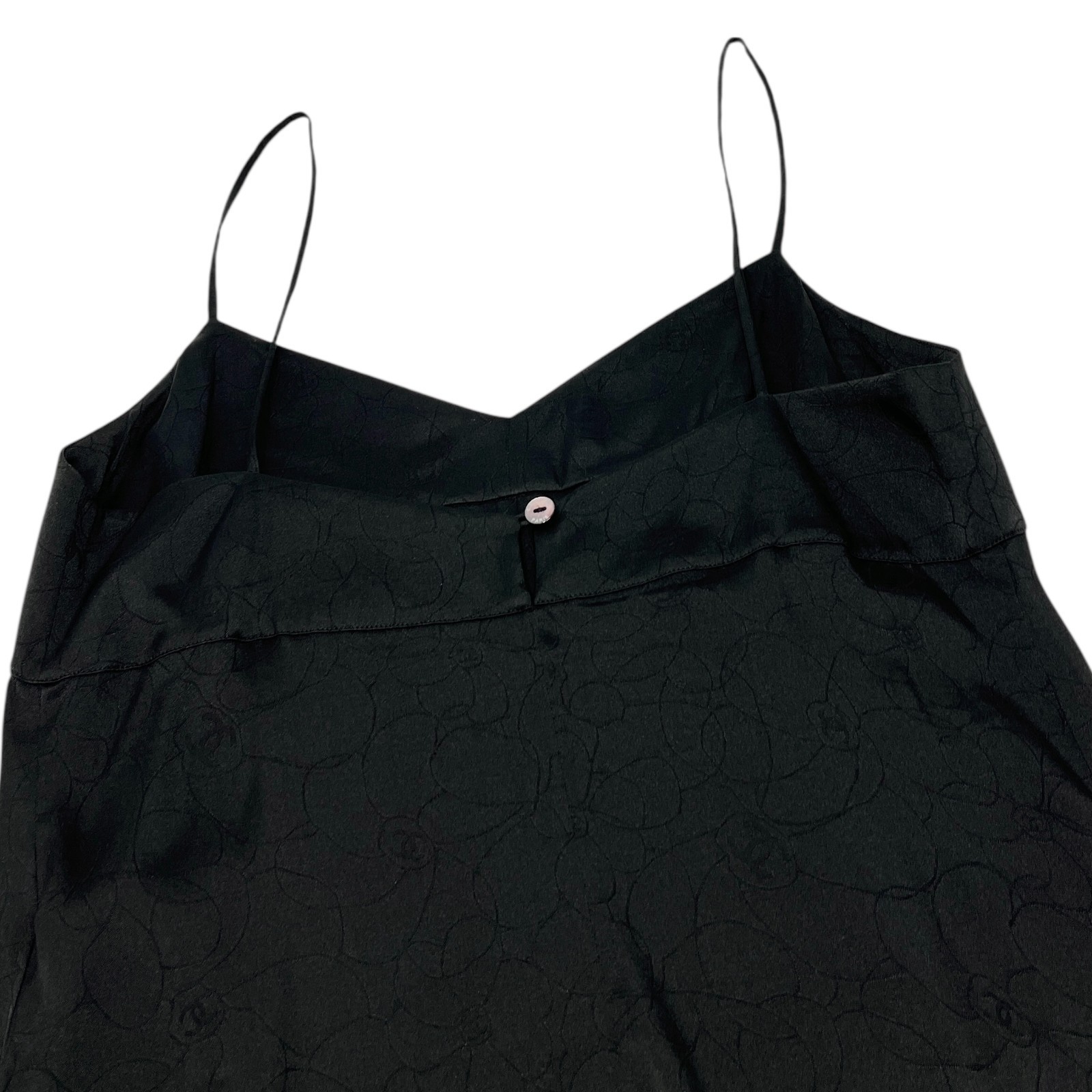 CHANEL Vintage 01P CC Logo Dress One-piece Flower Camellia Button Black Silk
