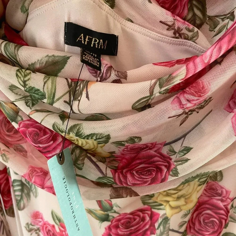 Anthropologie AFRM Off-The-Shoulder Maxi Dress Pink Roses Body-Con NWT
