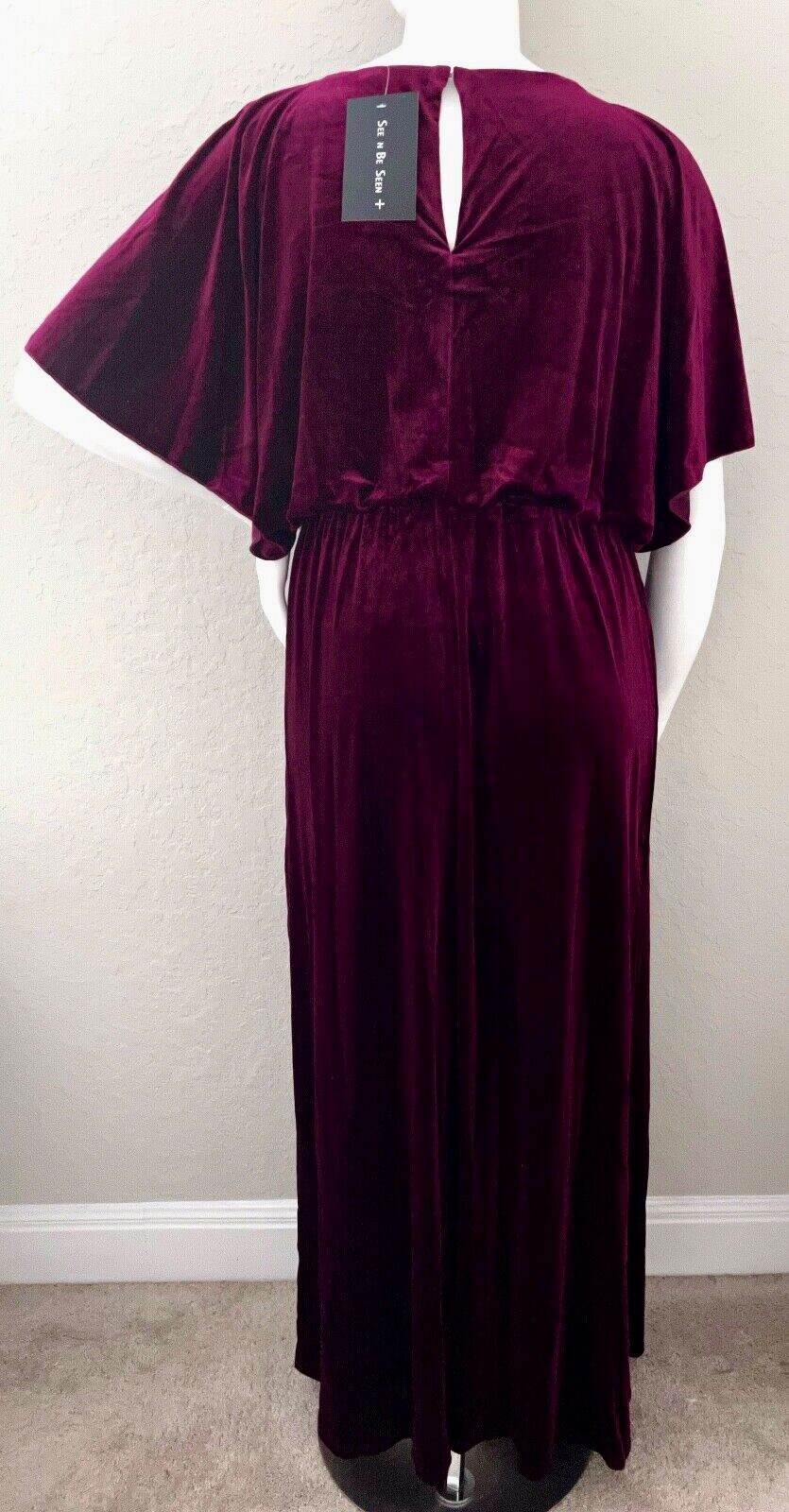 See N Be Seen Velvet Long Maxi Cape Style Dress Burgundy Wine Plus 1X 2X – New!