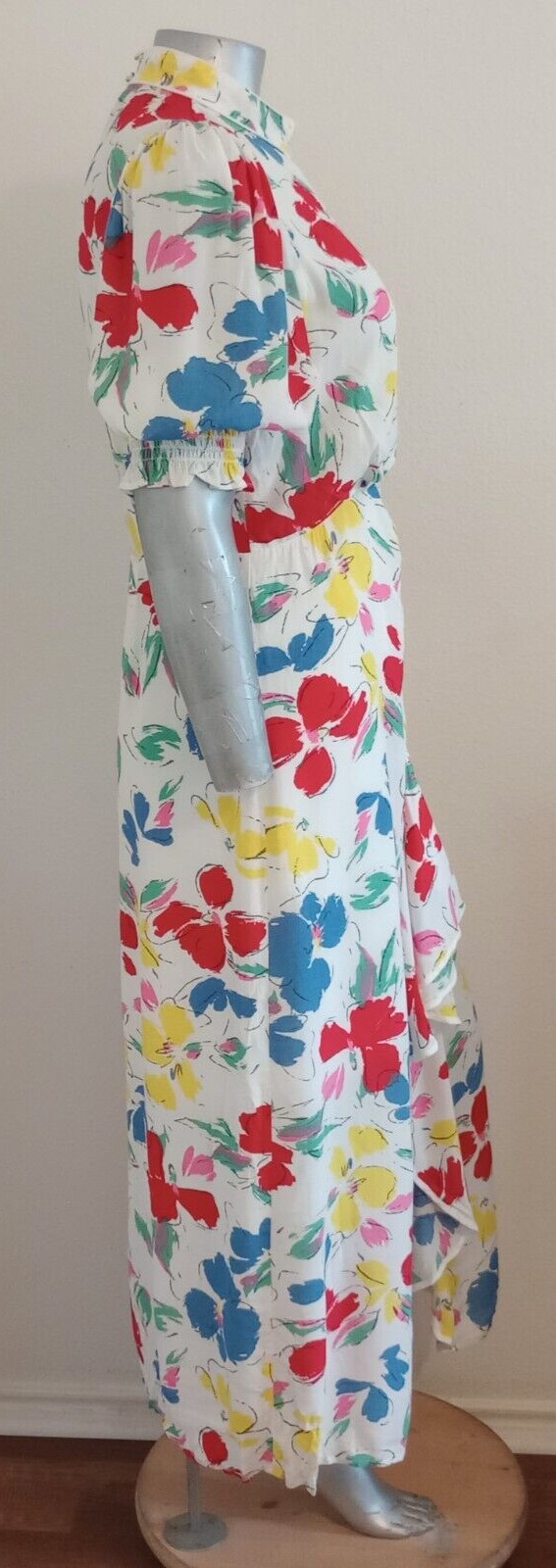 NWT WOMAN RIXO MAXI CASCADE RUFFLE DRESS Size 14 Mock Neck Puff Short Sleeve