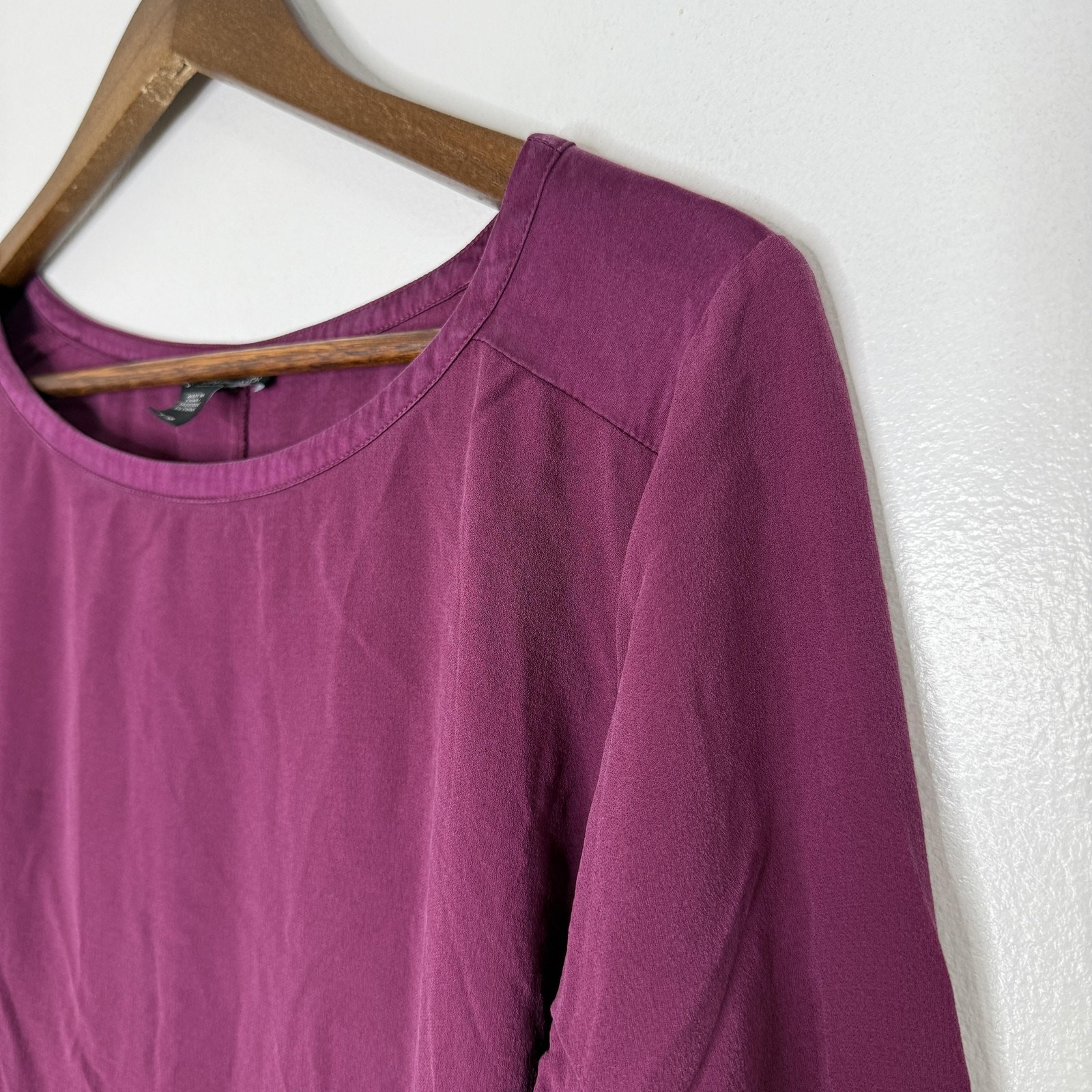 Eileen Fisher Dress Womens Large Purple 100% Silk Long Sleeve Button Cuff Shift