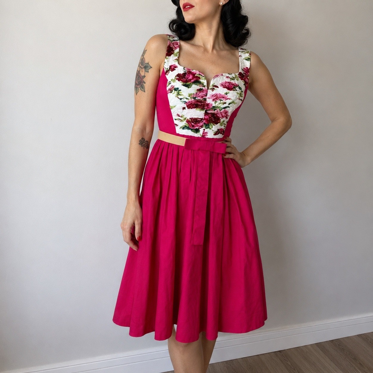 Antonio Marras Pink Floral Corset Bustier Fit Flare Dress Size 8 or 44 IT
