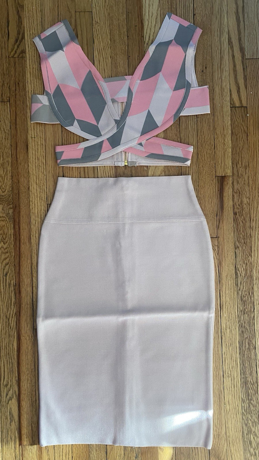 Geometric Print Cut-Out Crop Top and Knee-Length Skirt Set