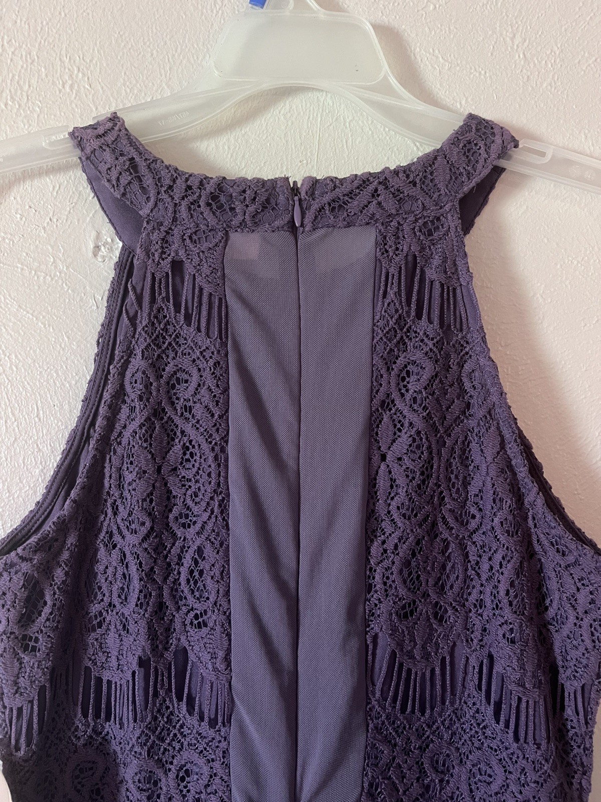 NWT Altar’d State Dark Purple Lace Halter-neck Skater Dress Lace Overlay Size S