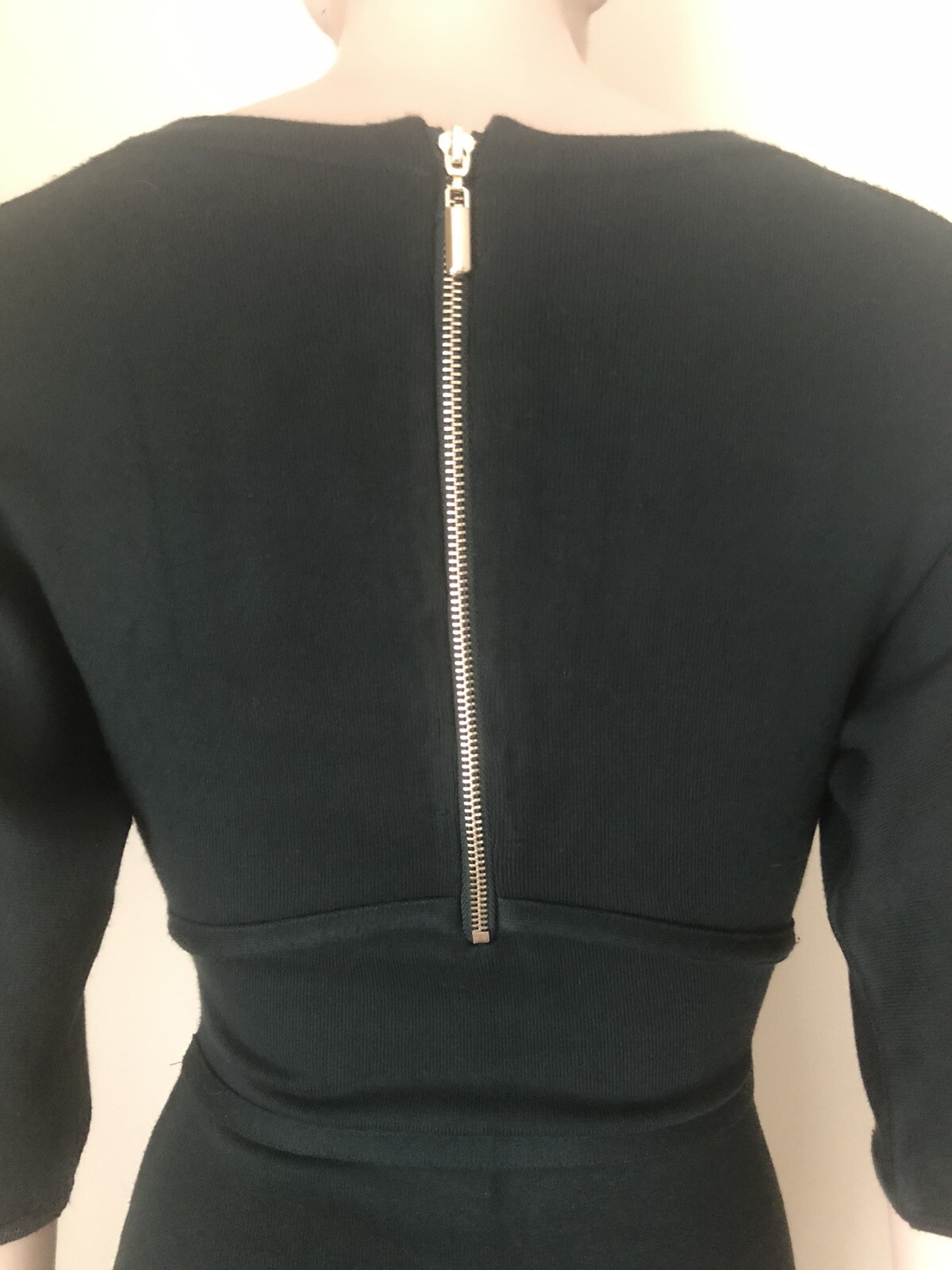 BEBE Half Sleeve Bodycon Sweater Dress Sz S Keyhole Bodice Dark Green Near Black