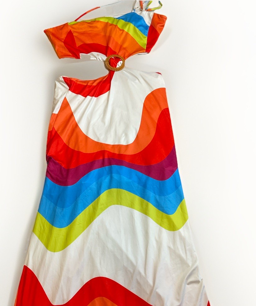 Rainbow Dress Cutout One Strap Chicme Womens Size Large Pride Club wear Resort