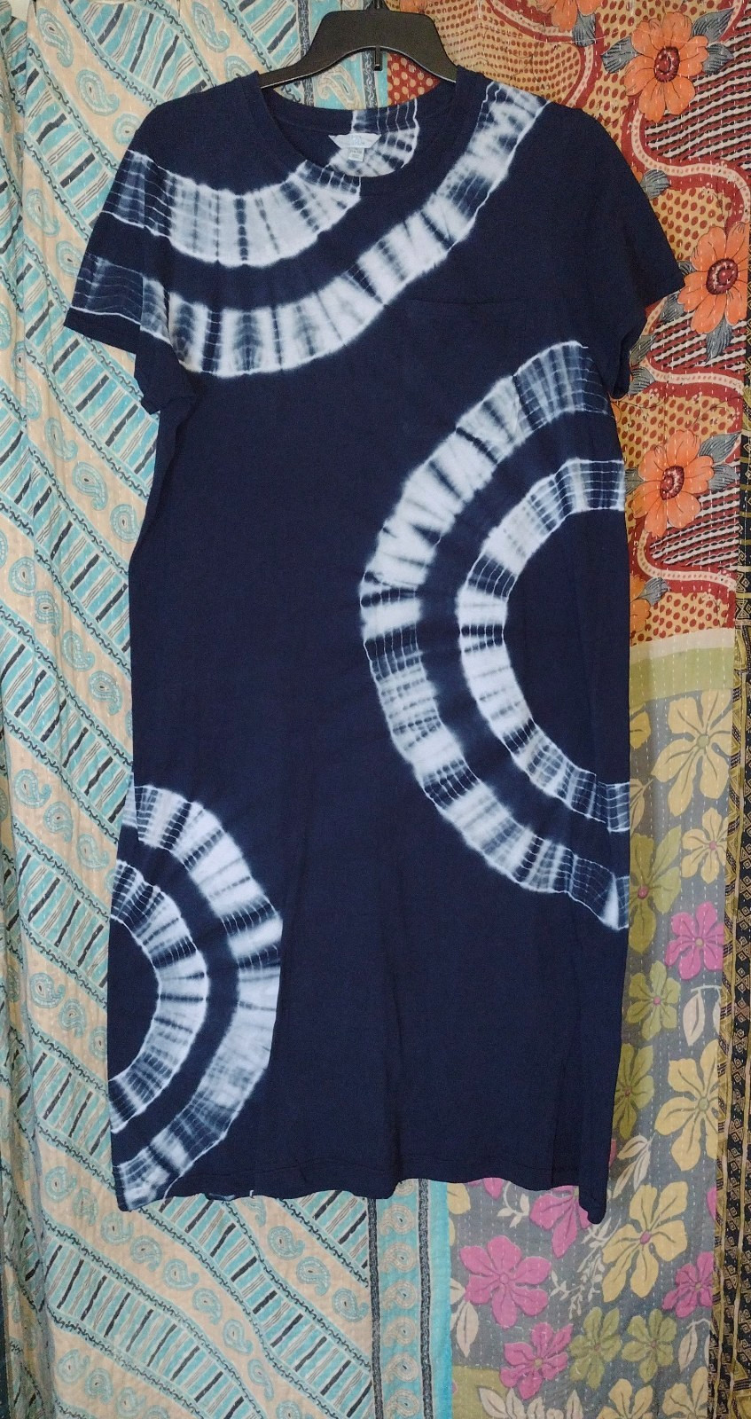 Women’s TIME and TRU Navy Blue Tie-Dye Summer T-shirt Dress XL 46B Cotton