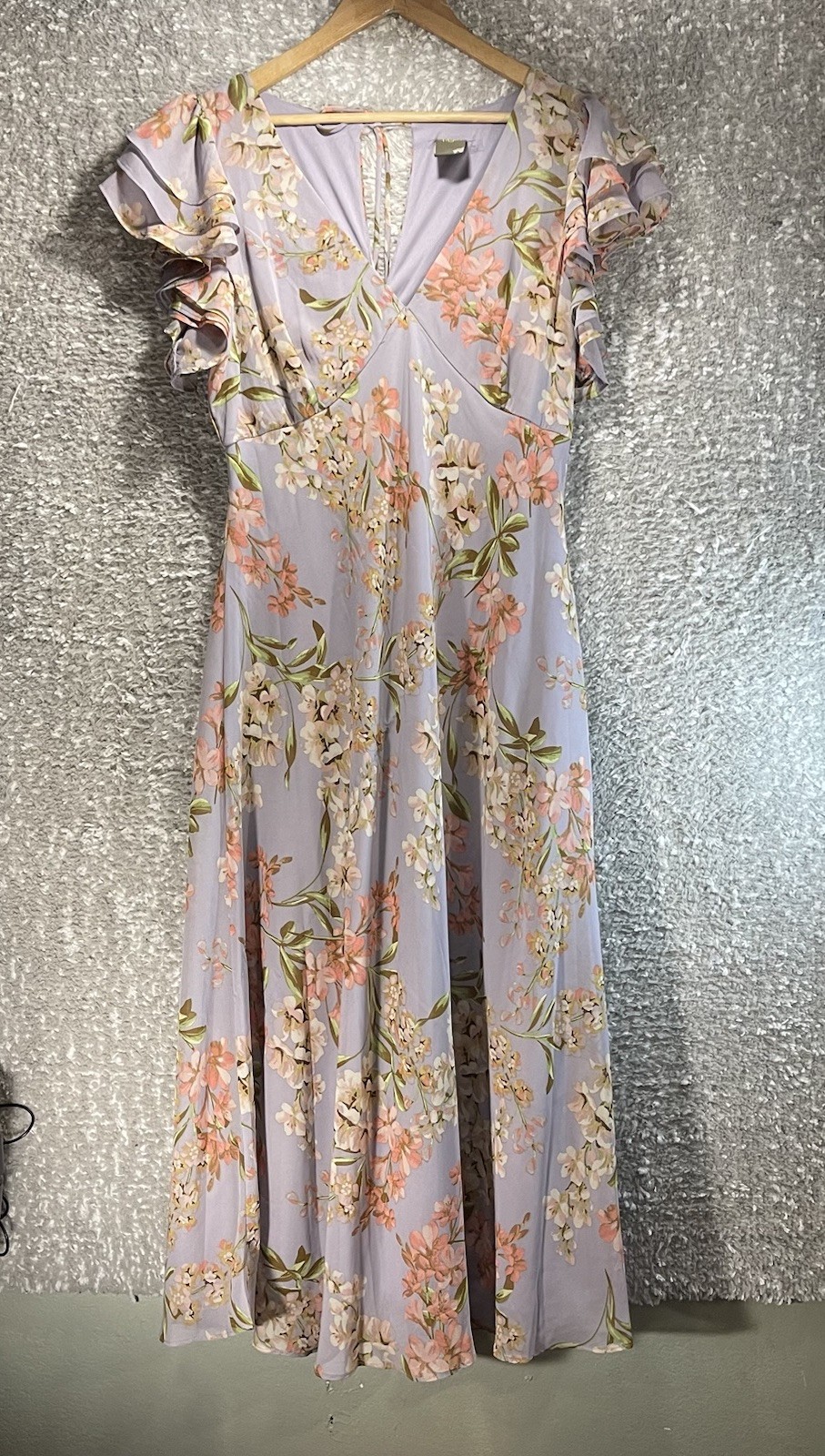 Taylor Flutter Sleeve Maxi Dress Size 12 Chiffon Lilac Floral Fairy Wedding