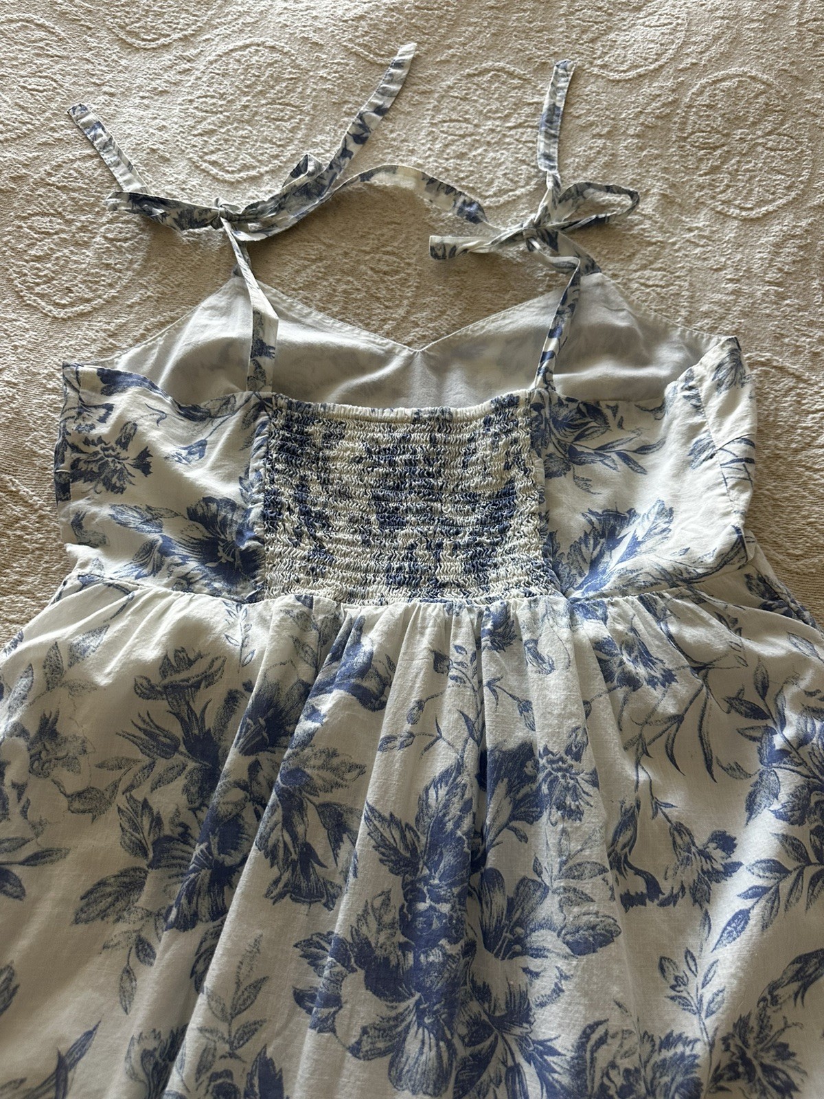Gap 💯%Cotton Dress Offwhite Floral Maxi Blue/ White Floral Summer Sz 12 Med