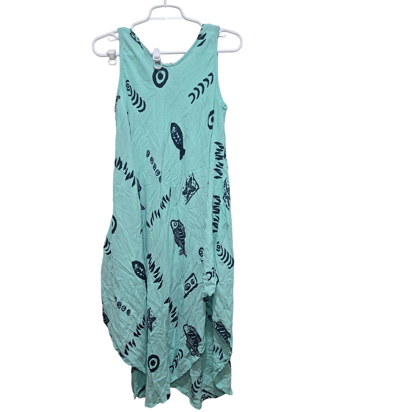 Exist Fish Print Hanky Hem Dress One Size Rayon Beach Boho Pockets