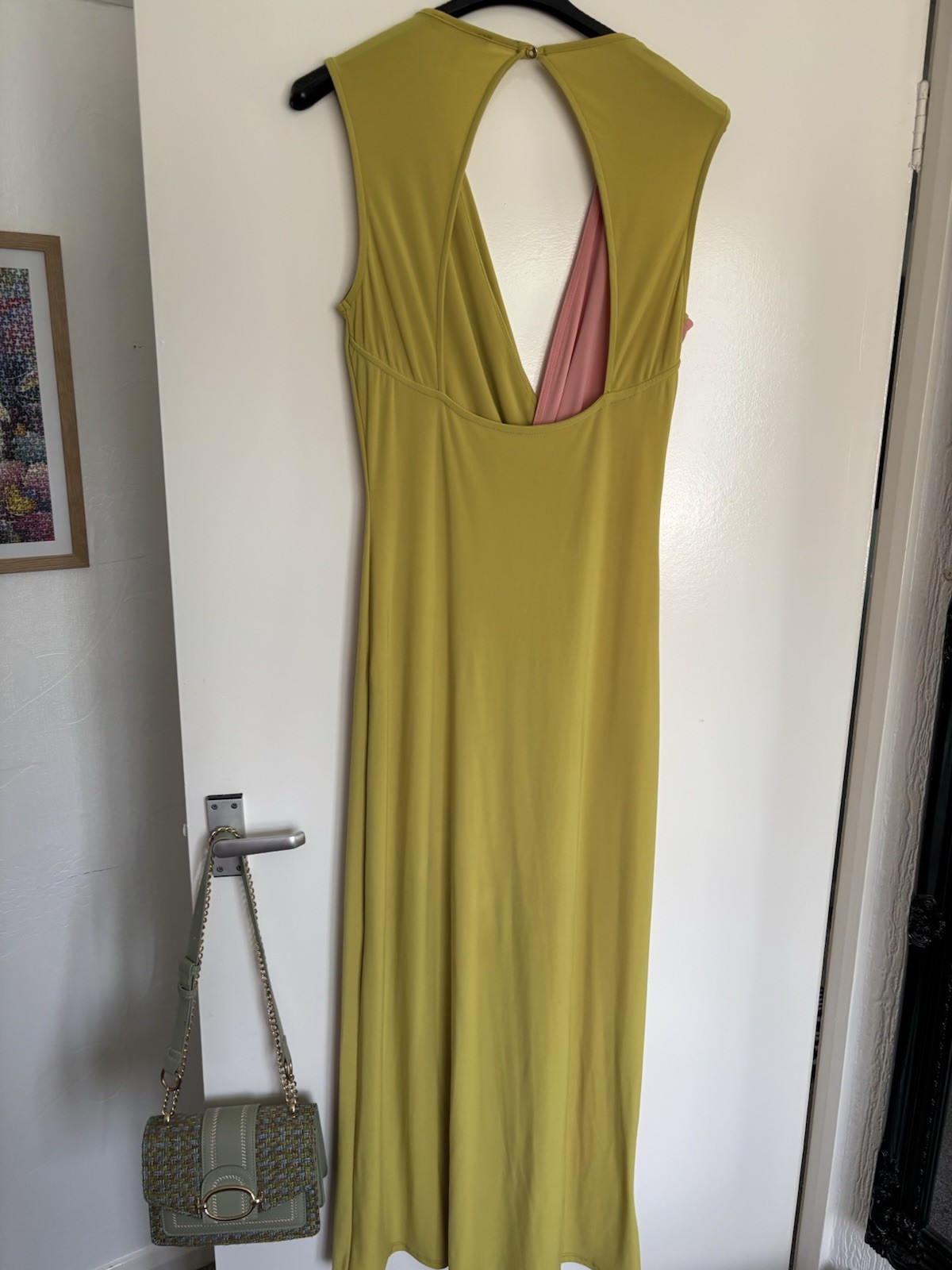ASOS Olive Green & Pink Colour-Block Sleeveless Open Back Occasion Maxi Dress 10