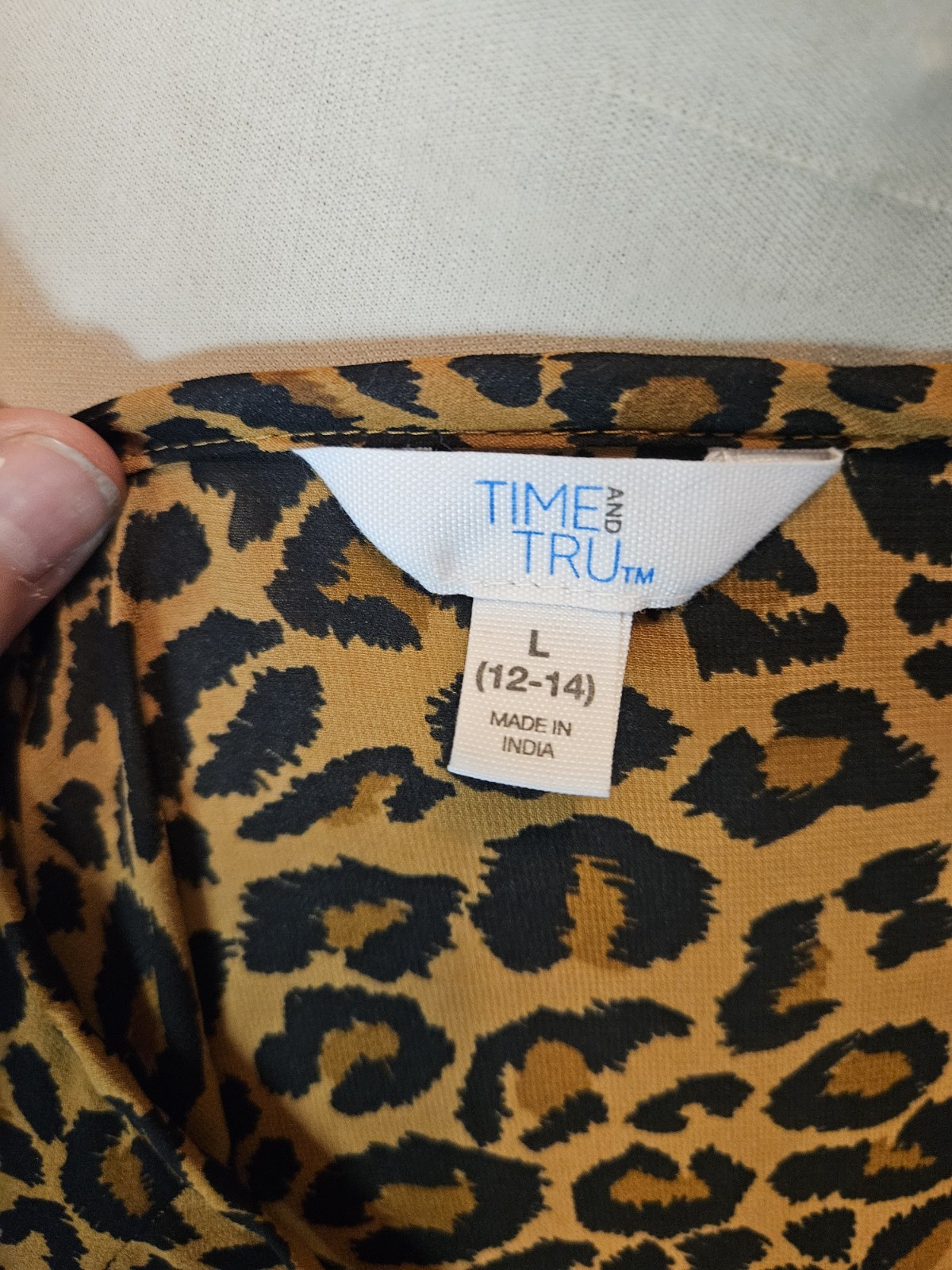 Time and Tru Dress L Silky Leopard Print Boho Hippie Peasant Babydoll Sundress