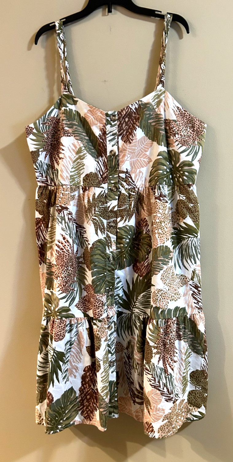 Beach Lunch Lounge Women Large Dress Tropical Button-down Spaghetti Strap