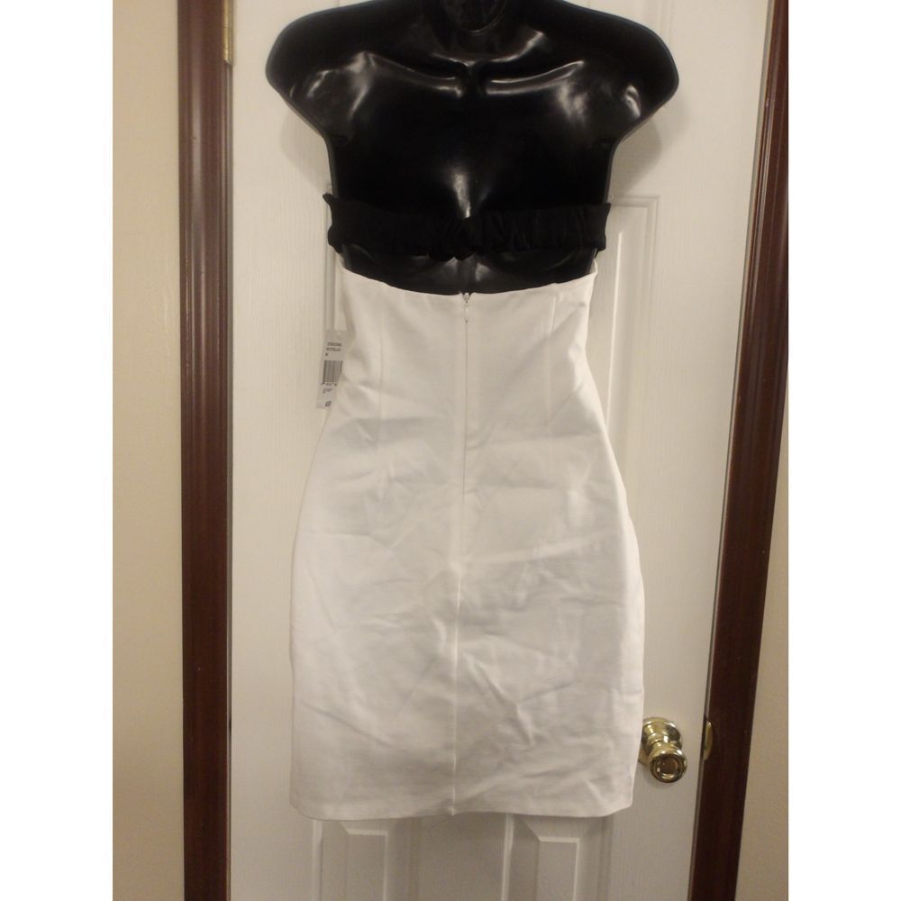 Elegant Strapless Cocktail Dress White Black Bow Detail Party Eve Wear Size M