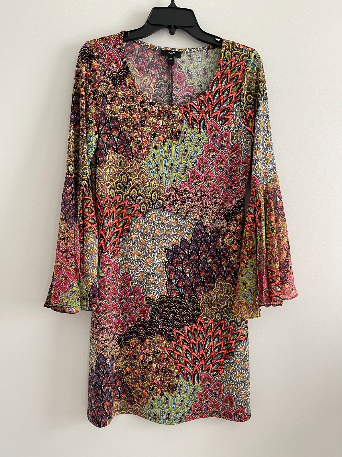Multi Peacock Print JBS dress, size M