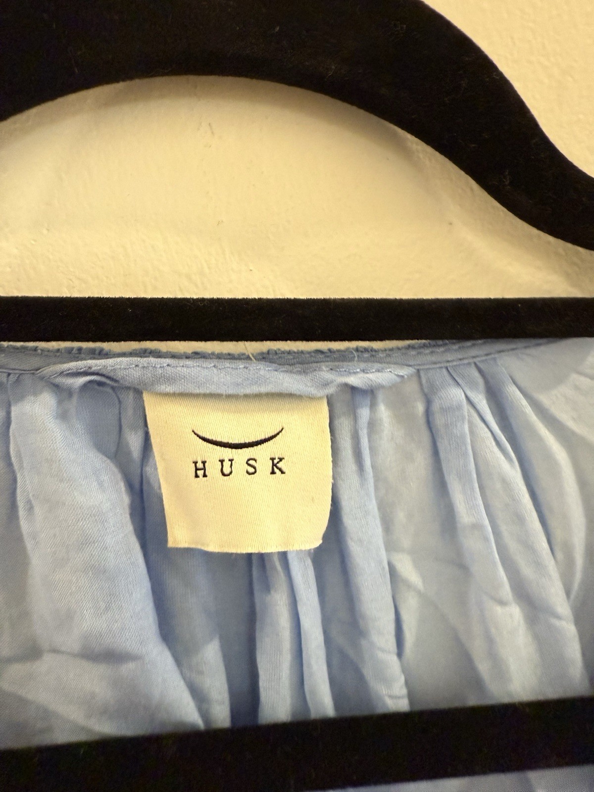 Husk Baby Blue Button Up Smock Dress With Eyelet Ballon Sleeves And Hem Size 16