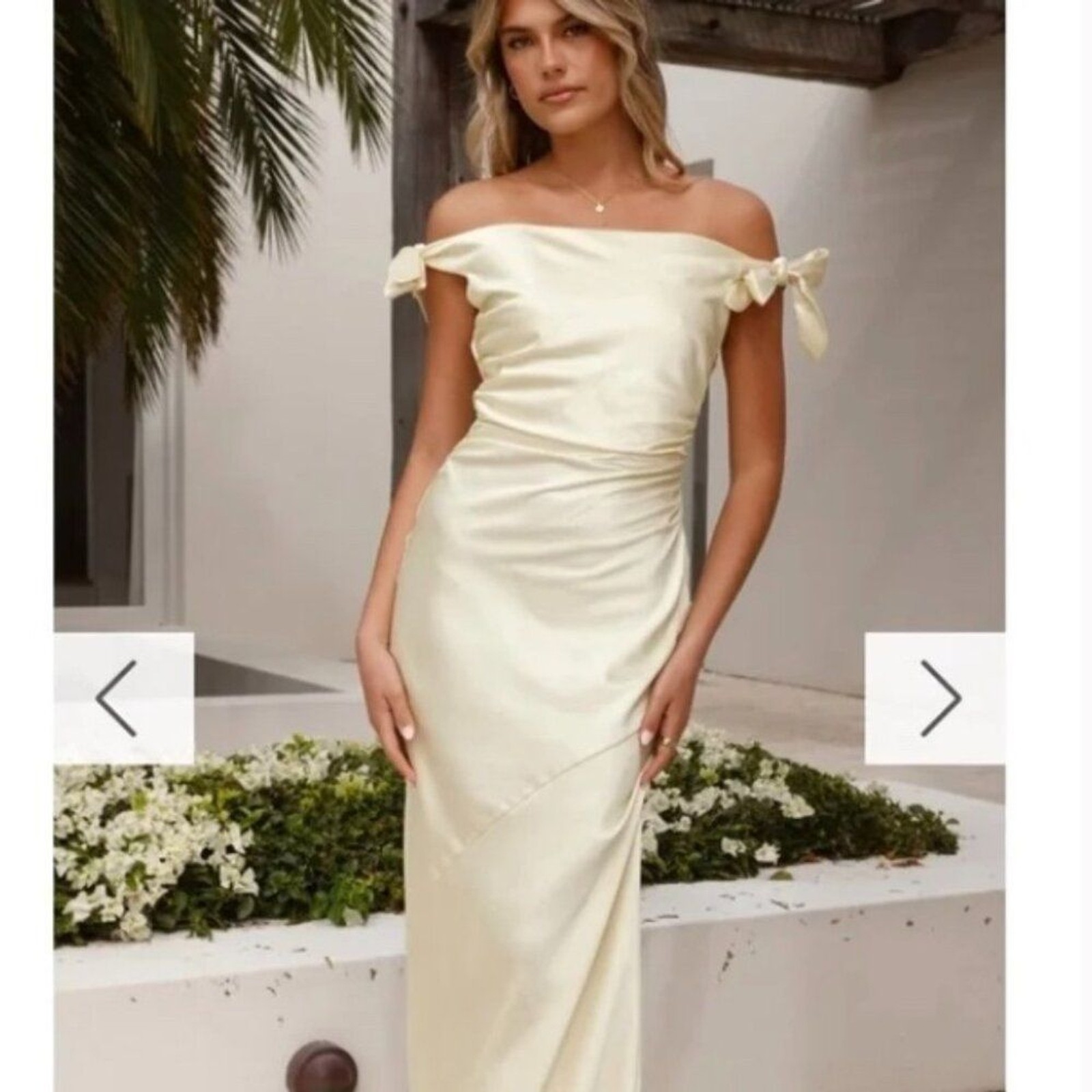 Billy J Frida Maxi Dress Yellow Satin Creamy Buttery Gown Size 14 Women’s NWT