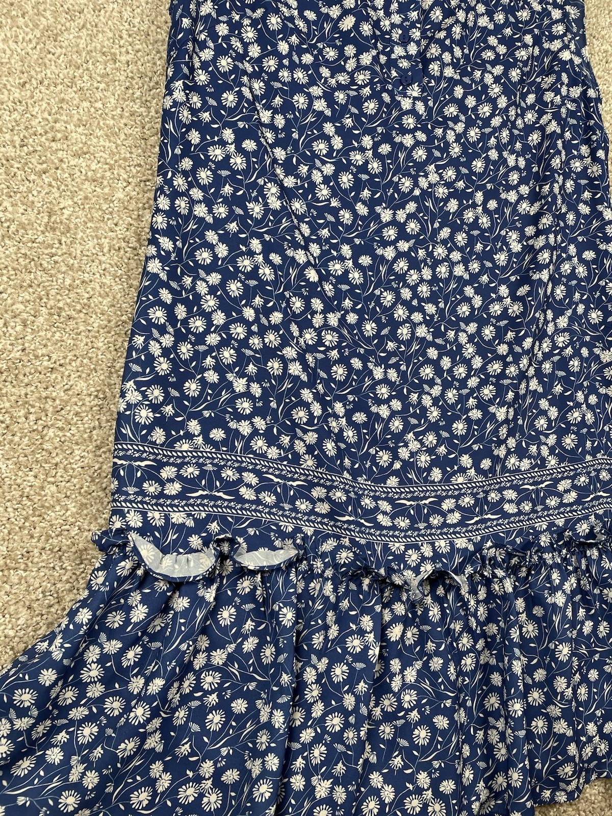 Johnston & Murphy Cap-Sleeve Floral Navy Blue Tier Dress Size XS NWT MSRP $160