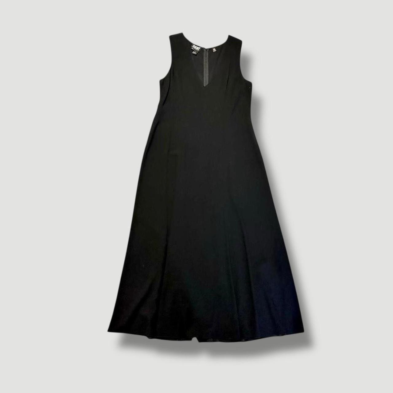Vintage 90s DKNY 100% Wool Black Semi Sheer Lightweight Woven Long Maxi Dress 14