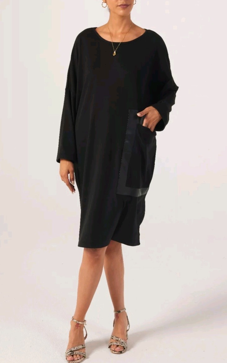 Frank Usher Microfleece Oversized Dress with Large PU Detail Pocket, One Size