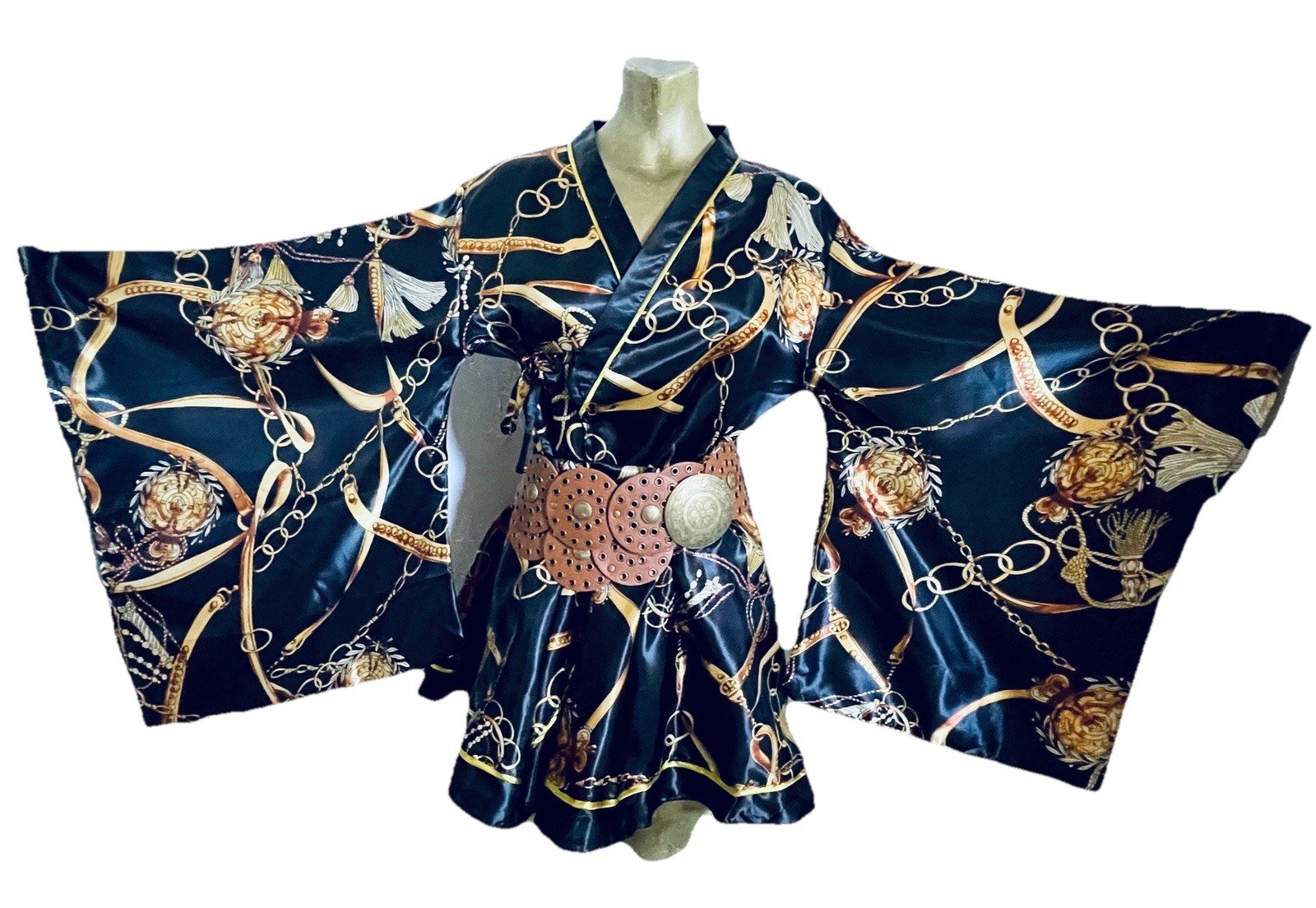 Fabulous Status Print KIMONO Style MINI DRESS / Tunic Top O/S NWOT Must See!