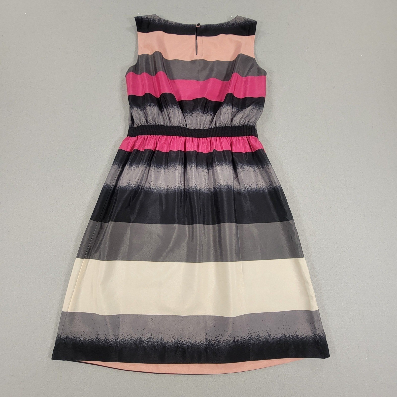 LOFT Sleeveless Fit & Flare Stripe Dress Pink Gray Black Colorblock XXS Petite
