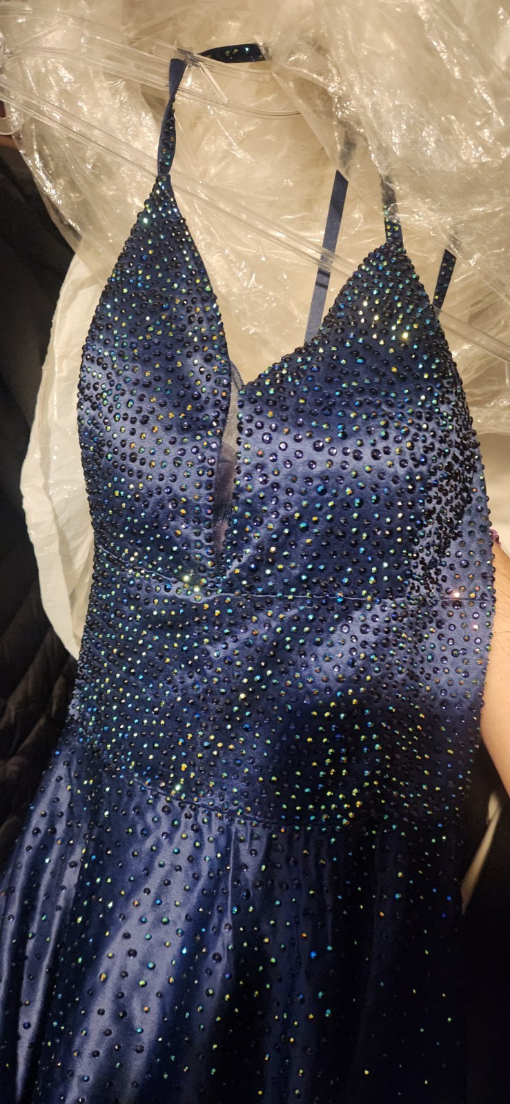 Dancing Queen Silver Rhinestone V-Neck Strappy Size L