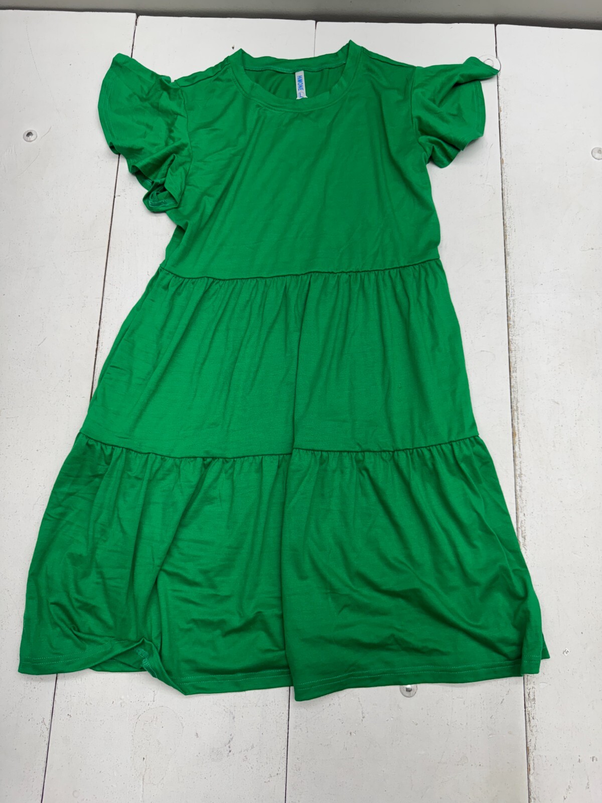 HiMone Green Layered Ruffled Short Sleeve Dress Womens Size Large