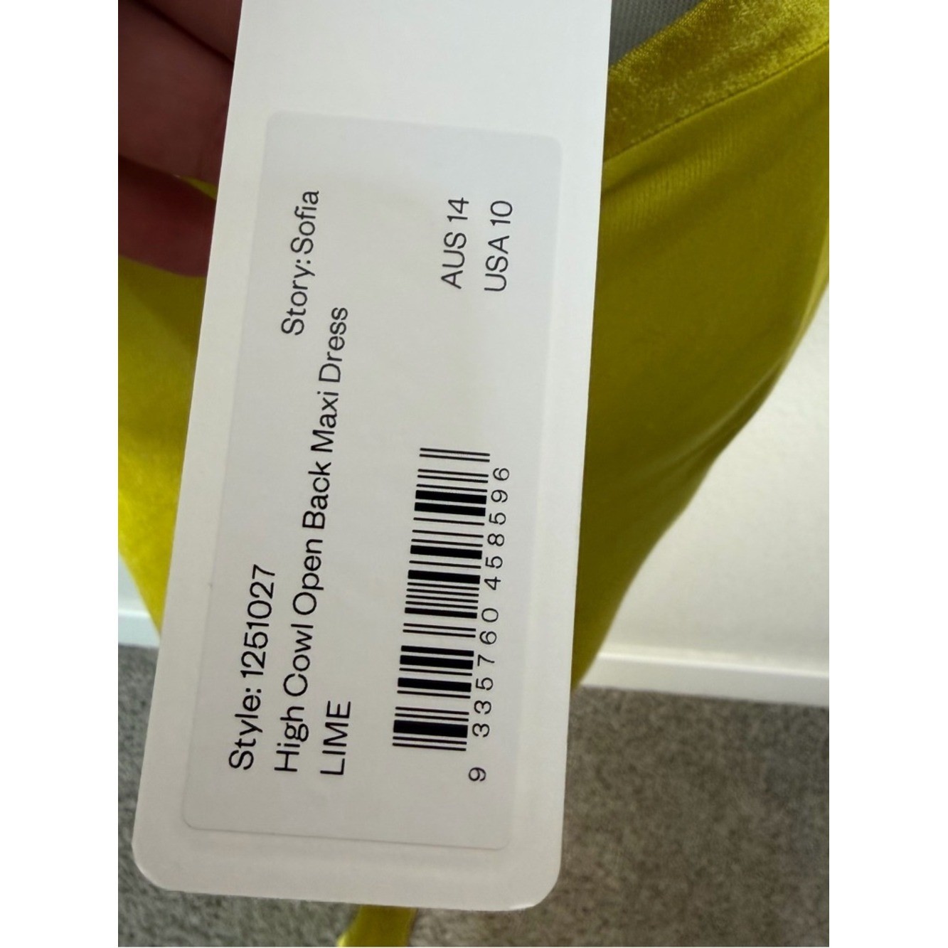 Shona Joy NWT Size 10 Sofia High Cowl Neck Open Back Maxi Dress Gown in Lime