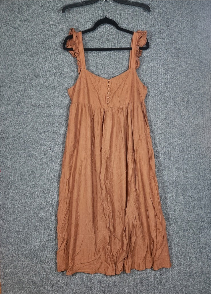 Mittoshop Womens Midi Dress Large Terracota Rayon Blend V-Neck Sleeveless