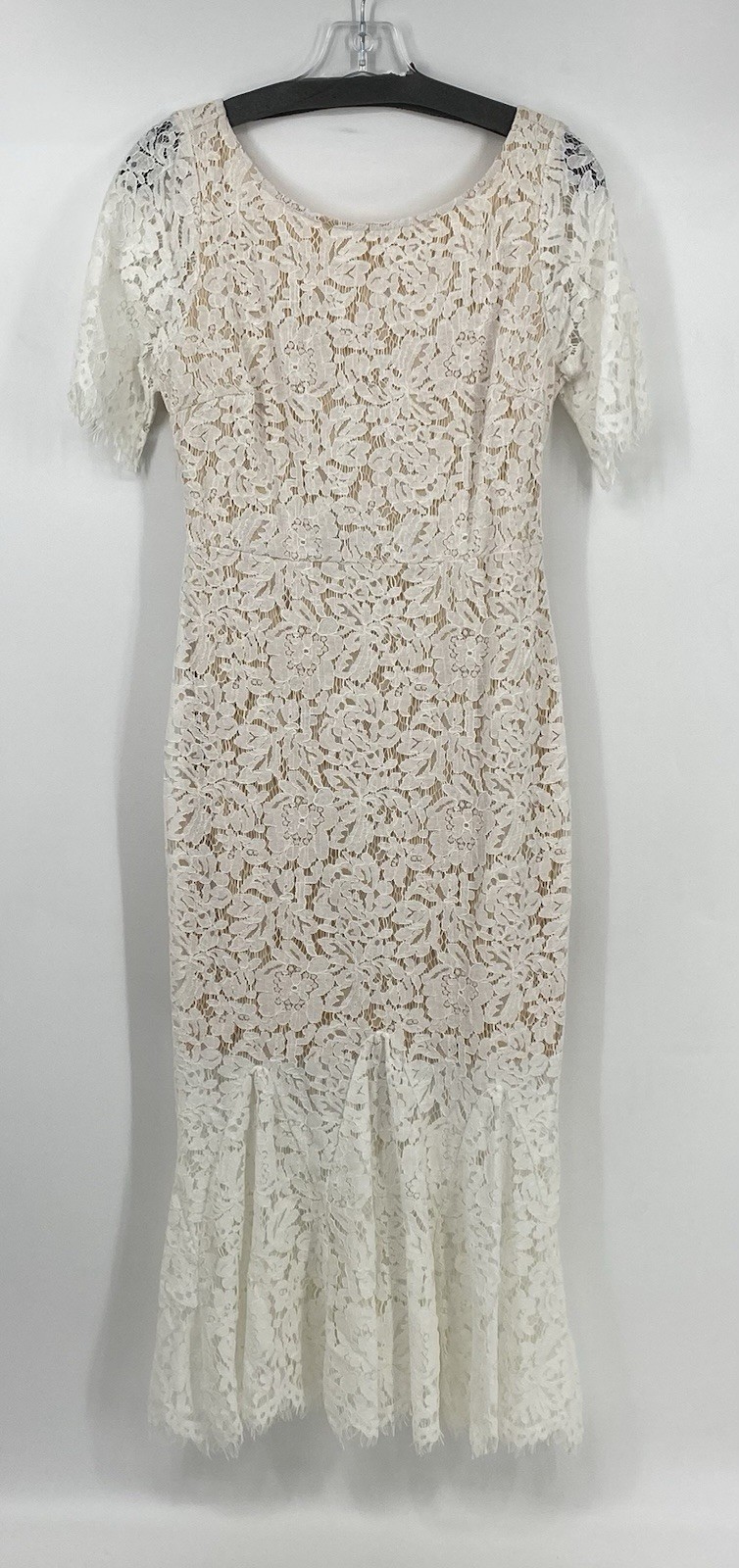Just Me Preowned White Lace Dress, Size Large Lined EUC Short Layered