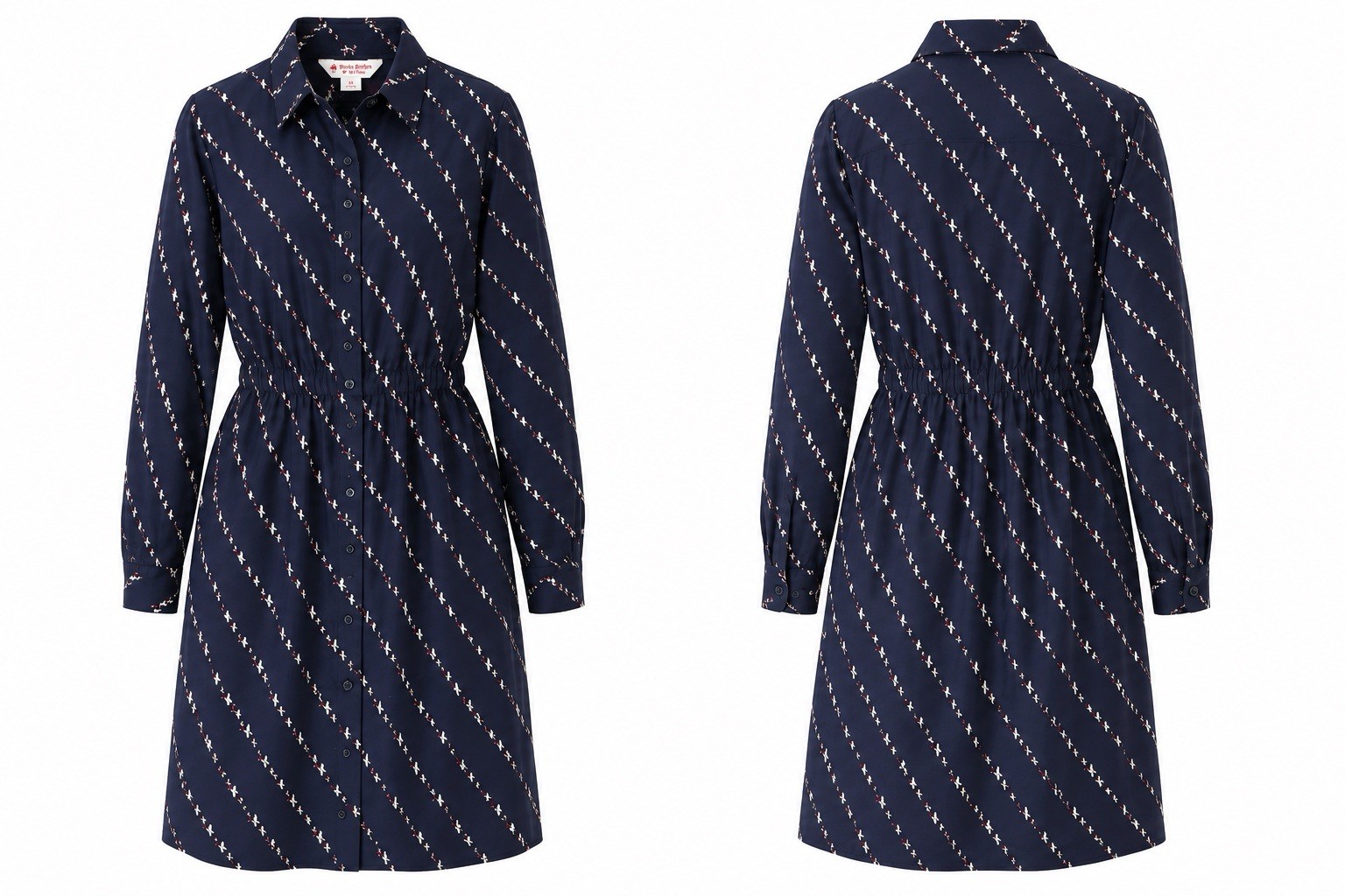 Brooks Brothers Red Fleece Silk Shirt Dress Women’s 14 Navy Bird Print