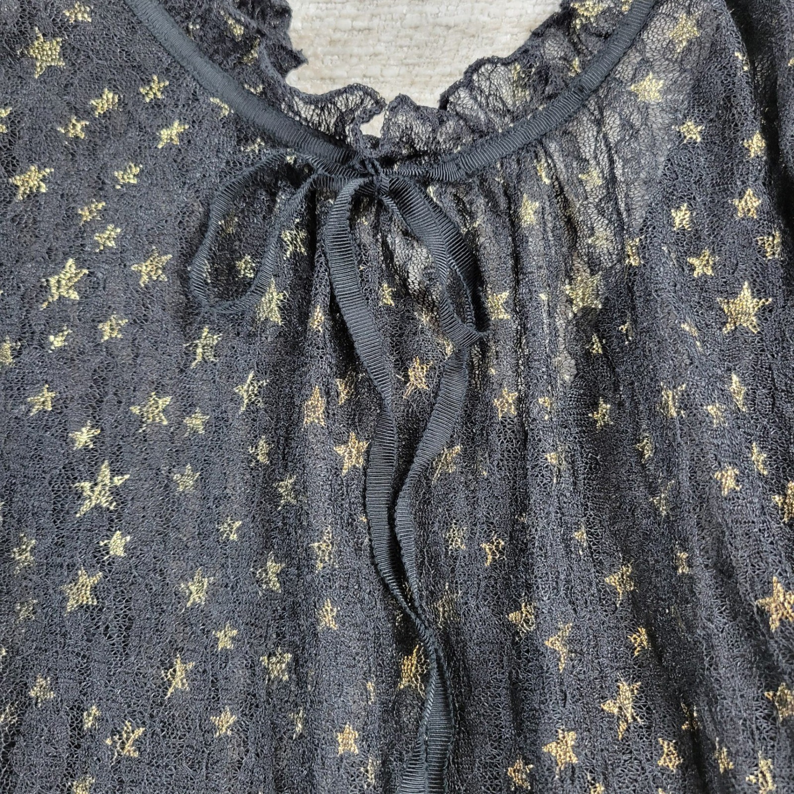 Lost + Wander Estella Metallic Ruffle Mini Dress S Black Sheer Celestial Stars