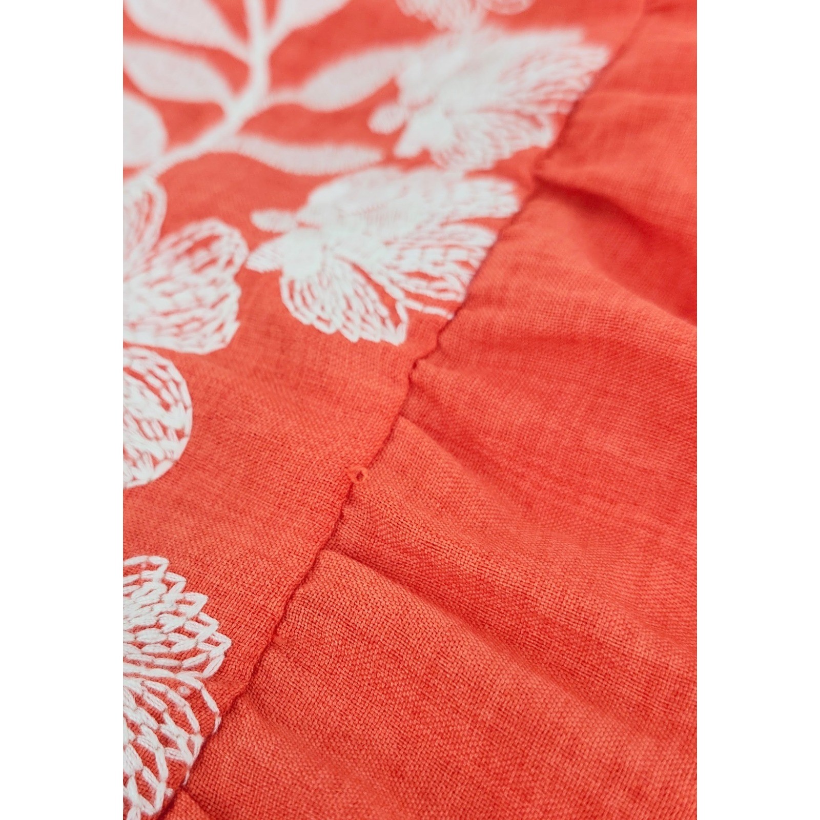 THML Coral Orange Floral Embroidered Tiered Mini Dress Flutter Sleeve Small