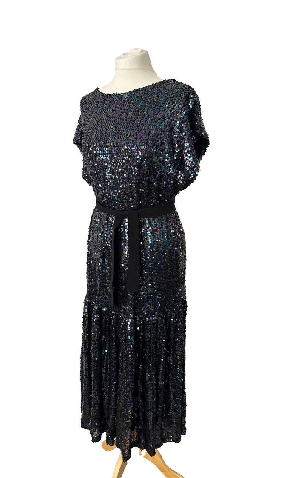 Wolf & Badger Meem Label Drop Waist Sequin Evening Party Midi Kate Dress M UK 14