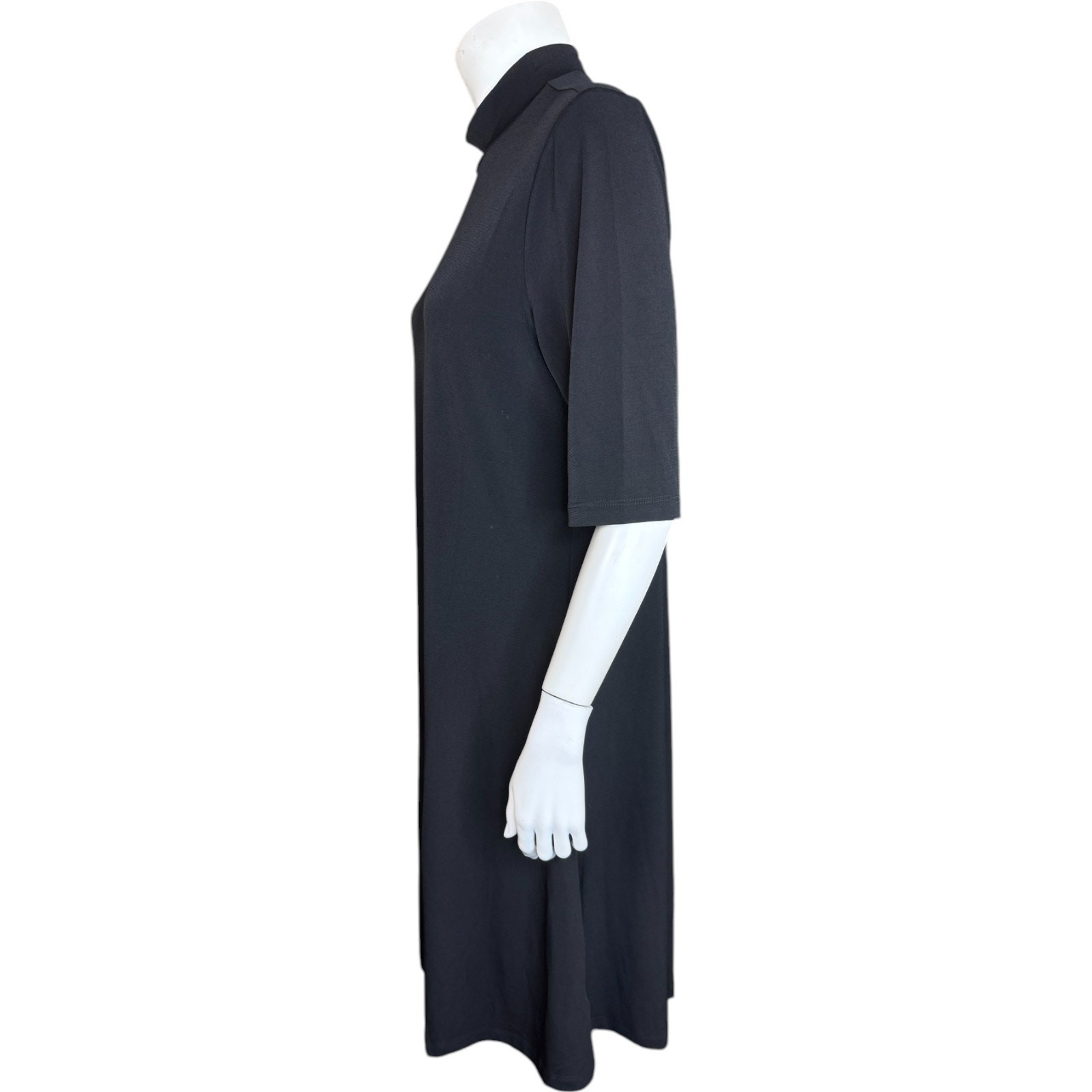 Susan Graver Liquid Knit Mock-Neck Elbow-Sleeve Dress Black Medium NWOT Flowy
